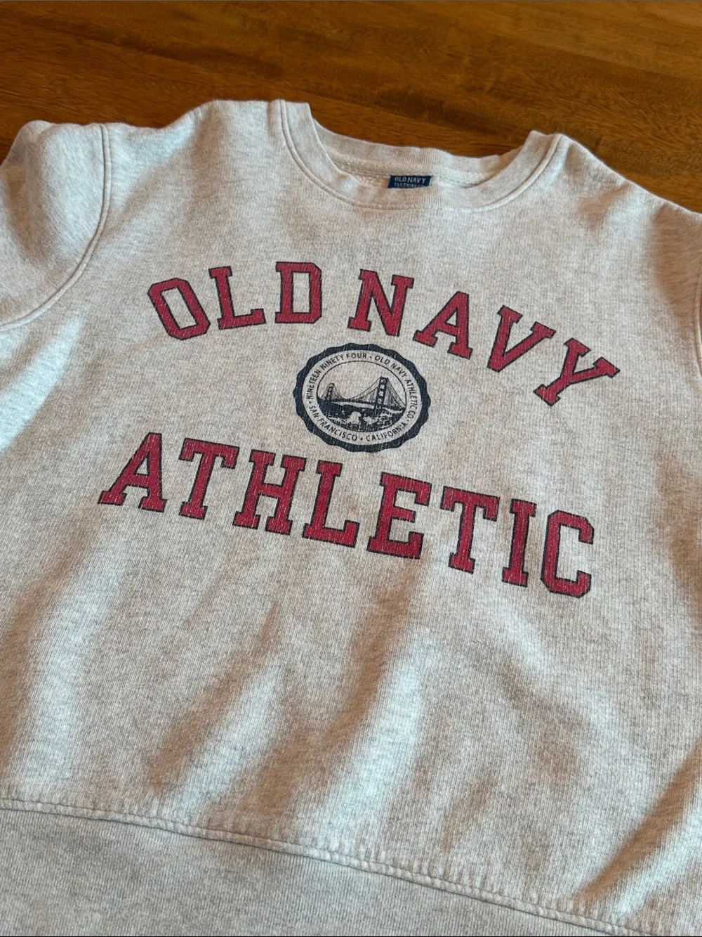 Old Navy Vintage Reissue Crewneck Sweatshirt in Cream with Red Logo
